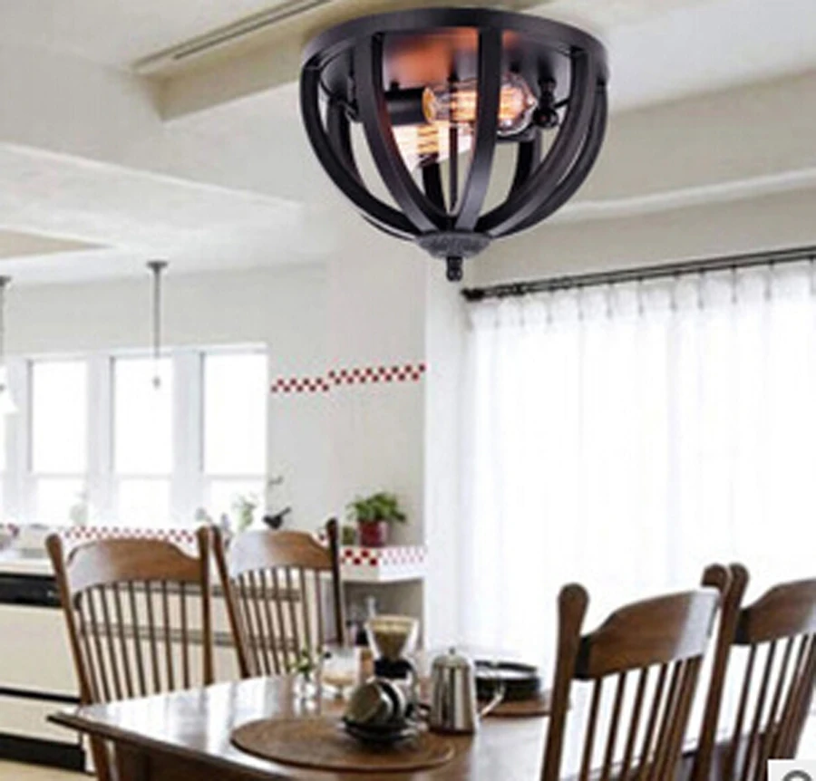 vintage creative black iron cage ceiling lighs for living room cafe