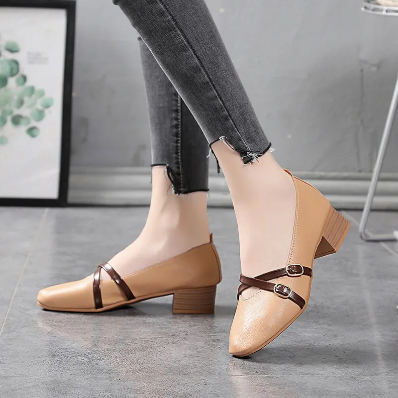 

YOUYEDIAN shoes Women Ladies Low heel ol shoes Fashion Square Toe Square Heel Casual Shoe calzado mujer #w35