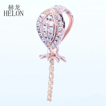 

HELON Real 18K (AU750) Rose Gold 9mm round Pearl Dangle Fine Jewelry Natural Diamond Engagement Wedding Women Semi Mount Pendant