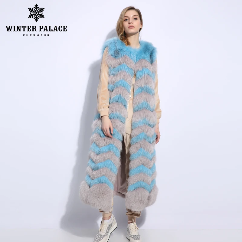 

Fashion boutique Women Genuine Leather fox fur vest Blue gray water ripple natural fox fur coat