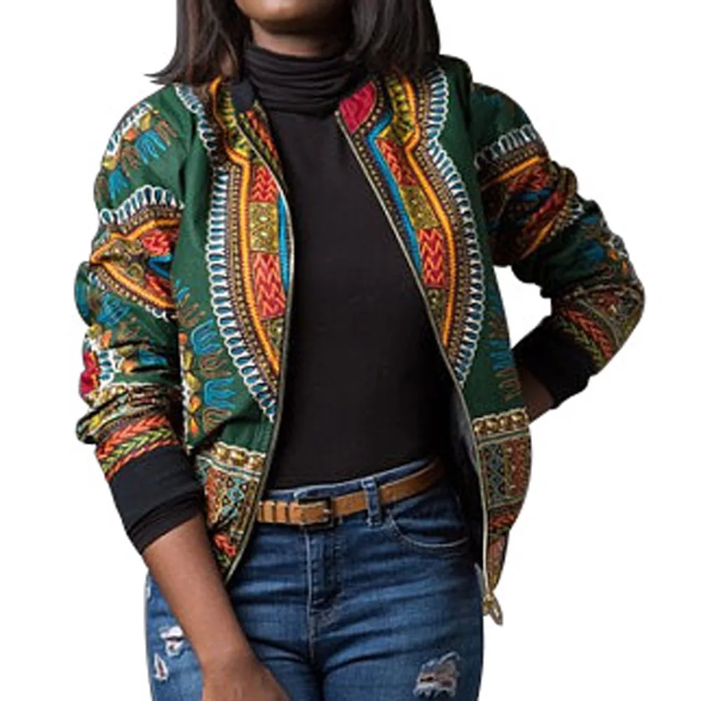 Женская короткая куртка бомбер Dashiki модная повседневная с длинными рукавами и