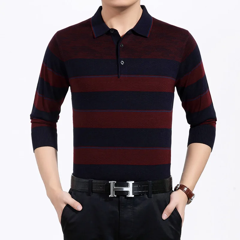 brand new casual social striped pullover men sweater shirt jersey clothing pull sweaters mens fashion male knitwear 318 - Цвет: Wine