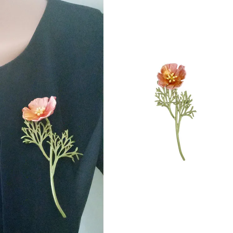 

New elegant California pink poppy natural pearl brooch