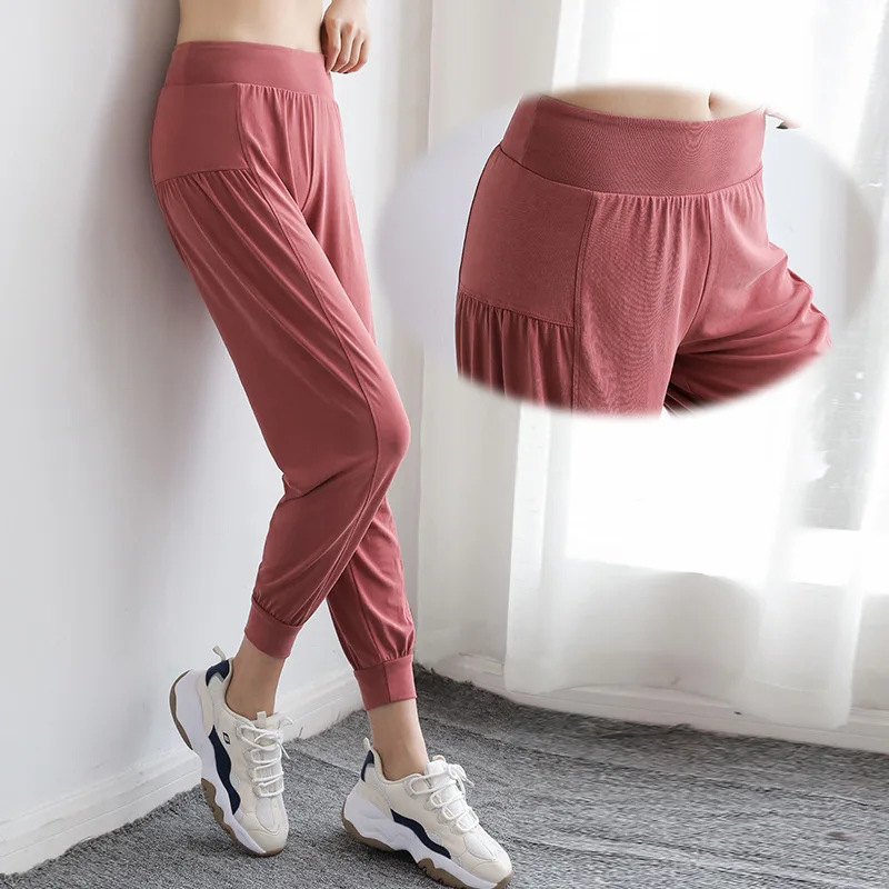 

Autumn Sports Pants Women Loose Feet Closed Running Fitness Pants Thin Fast Drying High Waist Yoga Pants Gym Lantern Trousers