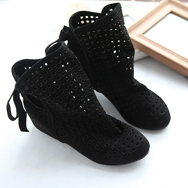 

Women's Gladiator Lace Up Bandage Boots Shoes Plus Size 35-43 Summer Hollow Sexy Sweat Increasing Height Ankle Boots