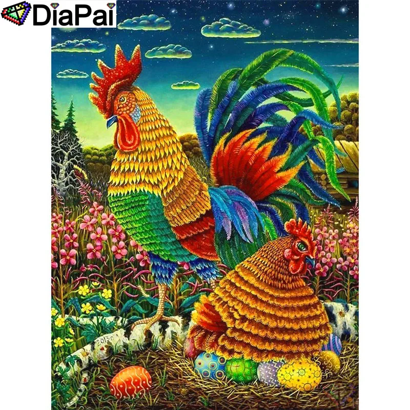 DIAPAI 100% Full Square/Round Drill 5D DIY Diamond Painting &quotColored chicken&quot Embroidery Cross Stitch 3D Decor A18782 | Дом и сад