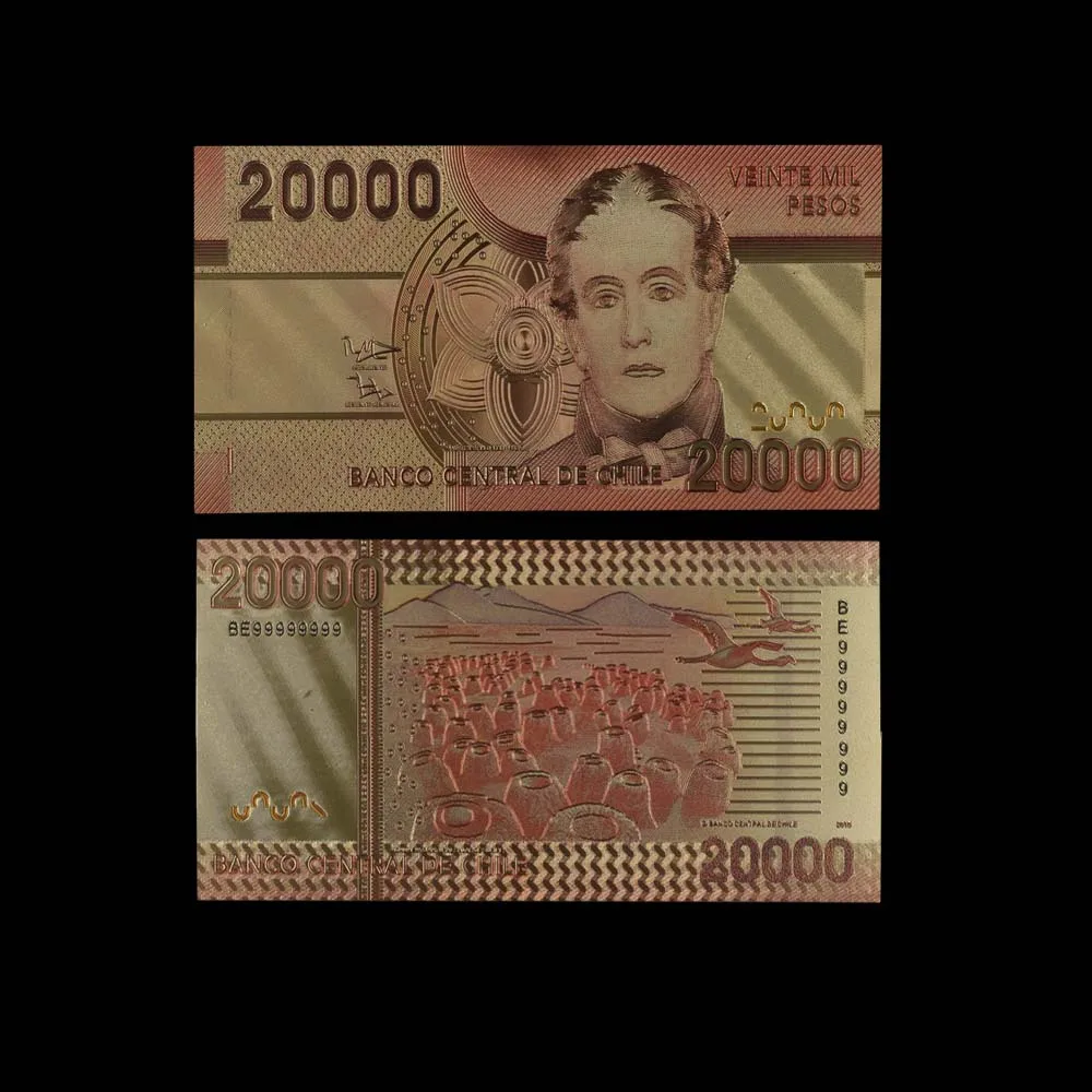10 шт./лот новые продукты Домашний декор Чили 20000 песо цвет золотой банкноты новый