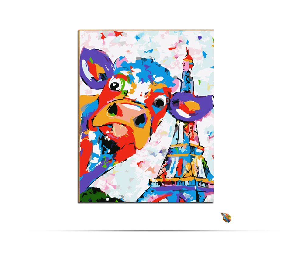 Vrolijk Schilderij Wall Art Холст масляные краски ing по номерам абстрактные красочные коровы Животные Картины домашний декор
