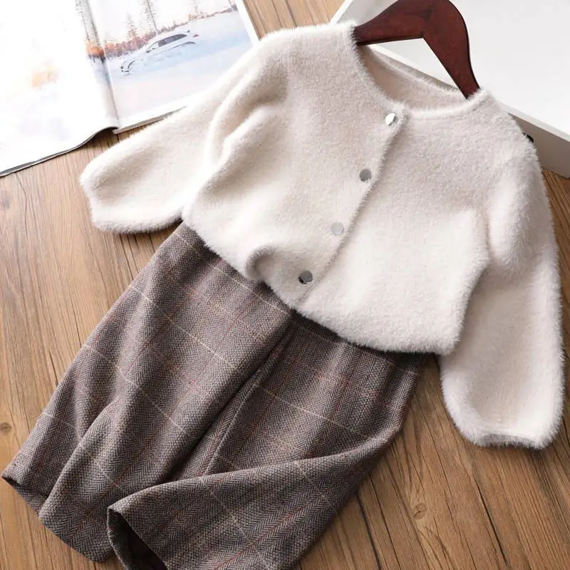 Г. Осенне-весеннее пальто-свитер из искусственного меха норки для маленьких девочек шерстяной вязаный кардиган для малышей, Детская куртка для девочек, верхняя одежда, W125