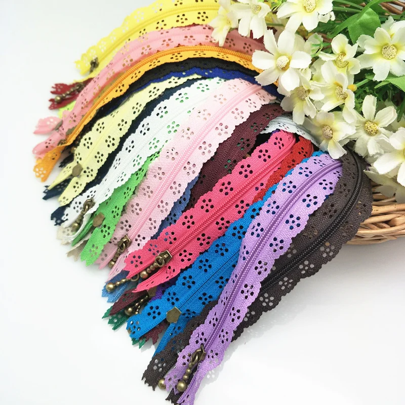 

24 PCS nylon coil beautiful lace zipper lace sewing zipper DIY bag and other tailor sewer craft retail KT0755 BB5534