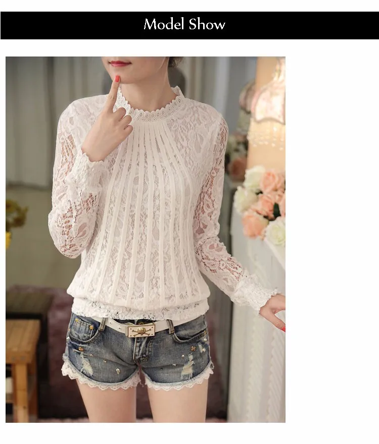 2016 Blusas Women Fashion Long Sleeve Lace Blouse Spring Autumn Women Clothes Vintage White Crochet Tops Shirt Plus Size A620 a