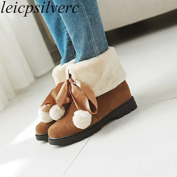 

Women Boots Autumn Winter Med Heel Warm Fur Flock Platform Ankle Motorcycle Snow Boots 2018 New Sexy Fashion Black Red Brown