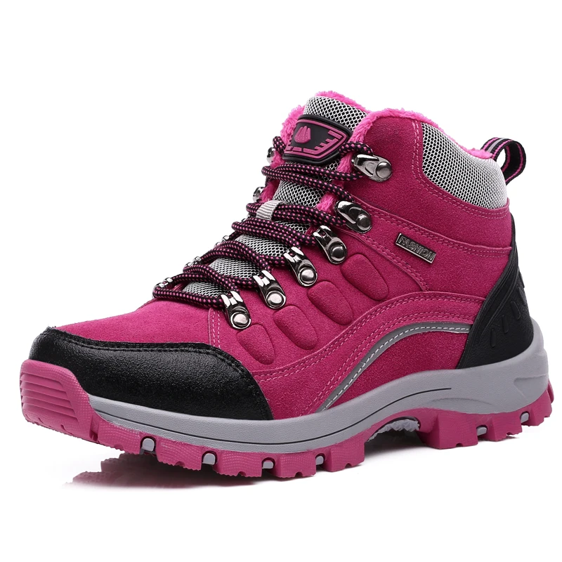 Зимняя женская обувь для походов на открытом воздухе, непромокаемая, для альпинизма, zapatillas, для трекинга, mujer, Теплая мужская обувь, Размеры 35-46 - Цвет: 8011red
