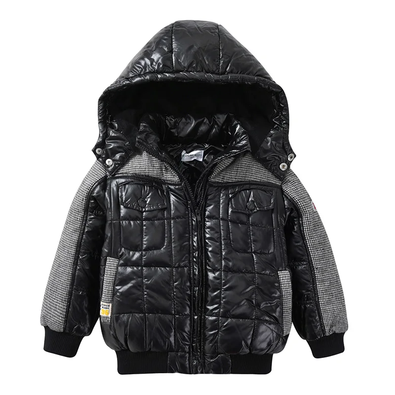 

Teenage Boys Winter Coat 2018 Kids Cotton Clothes Child Parkas Patchwork Thicken Warm Black Hoodies Jacket Outerwear 4-12 Years