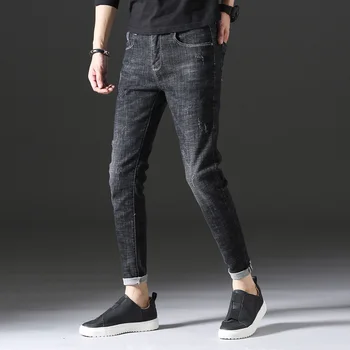 

Mens Vintage Comfortable Jeans Fashion Classic Slim Fit Ankle Length Jeans Male Casual Straight Solid Jeans Size 28-38 AA11439