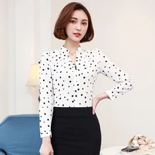S-3XL Plus Size Long Sleeve Chiffon Blouses Blusa Autumn New Casual V-neck Polka Dot White Shirt Tops Office OL Sexy Lady Blouse