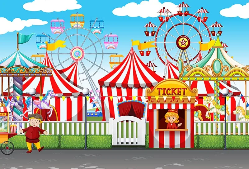 7x5FT Amusement Ferris Wheel Circus Tent Carnival Ticket Box Fence Custom Photo Studio Backdrop