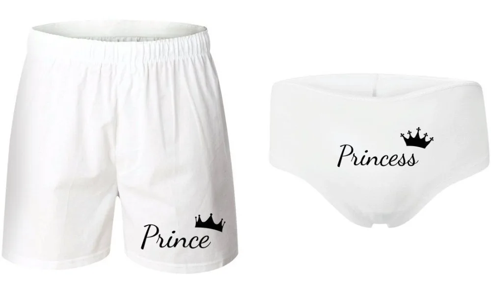 

Imperial Crown Prince Princess Print White Couple Underwear Boxer Briefs Lover Cotton Women Knickers Masculine Panties Clothes