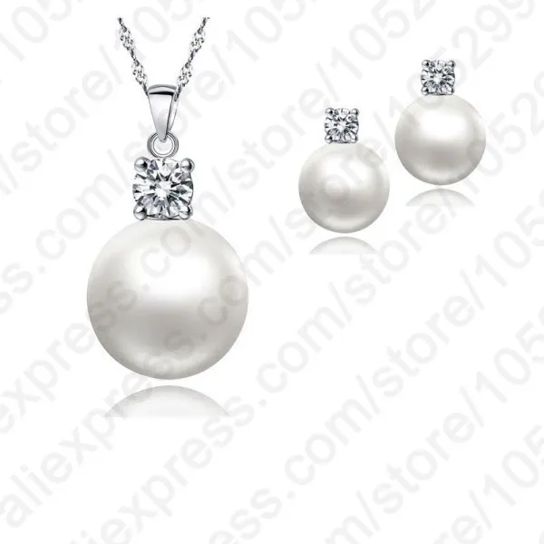 Цена, высокое качество, Свадебный комплект ювелирных изделий, серьги с жемчугом, ожерелье, 925 пробы, серебряное ожерелье с подвеской - Окраска металла: white