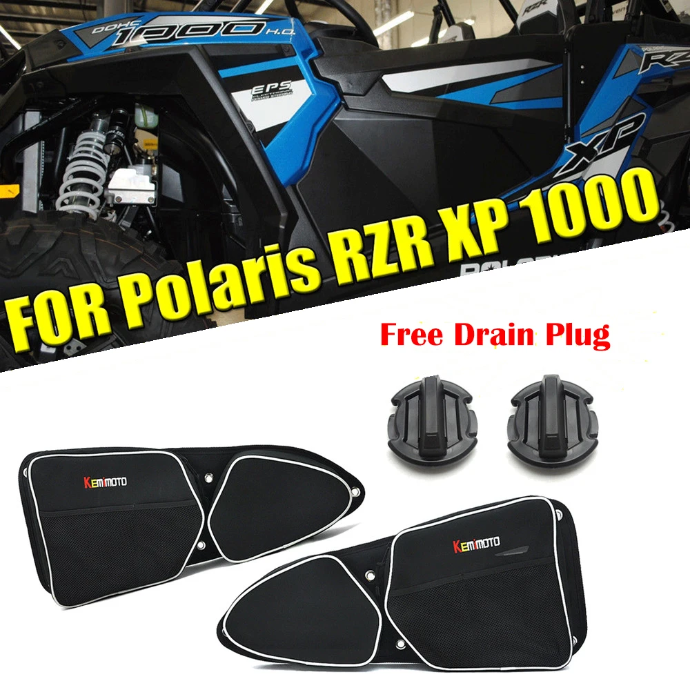 

UTV Door Side Storage Bag Knee Pad + Free Twist Floor Drain Plug for Can-Am Commander 1000 for Polaris RZR XP 1000 2014-2018