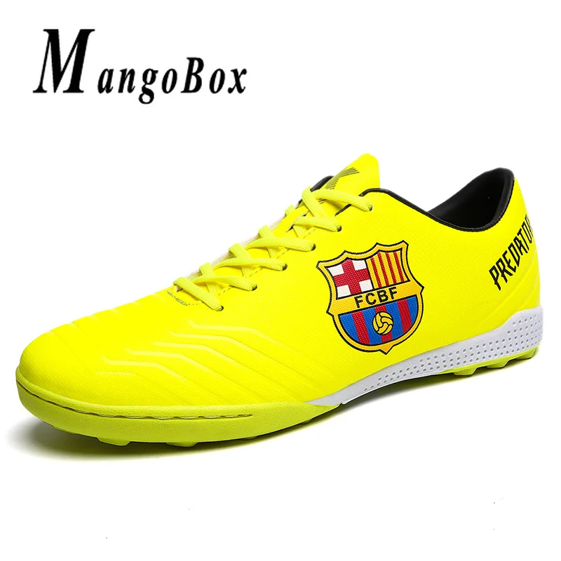 

2019 Hot Turf Men Football Shoes Cleats Ankle Soccer Unisex Orange Yellow Long Spike Soccer Sneaker Mens Brand Boys Soccer Shoes