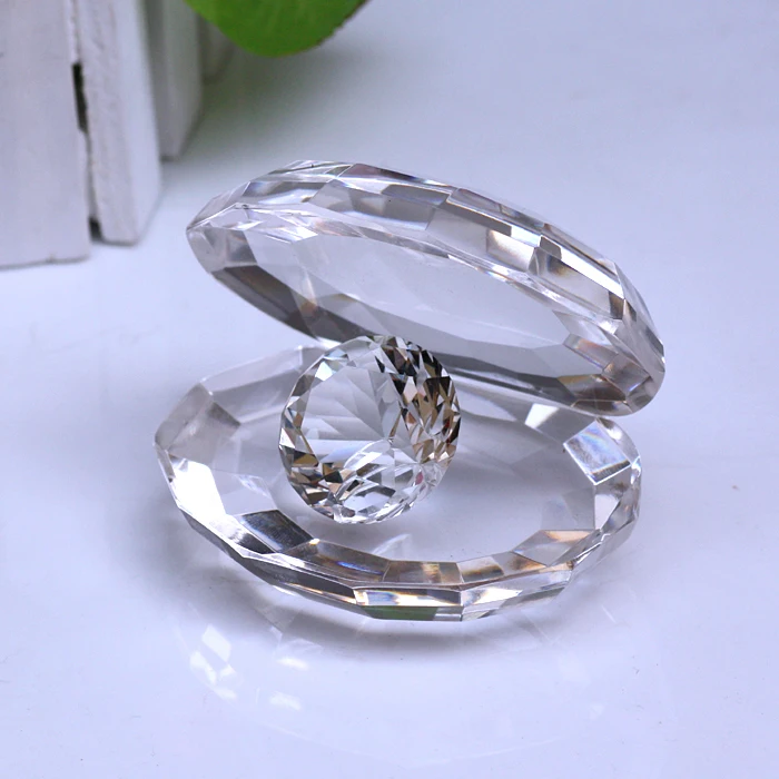 

Free Shipping, 80MM Clear Crystal mussel shelln with diamond decoration office desk decoration furnishings home decoration gift