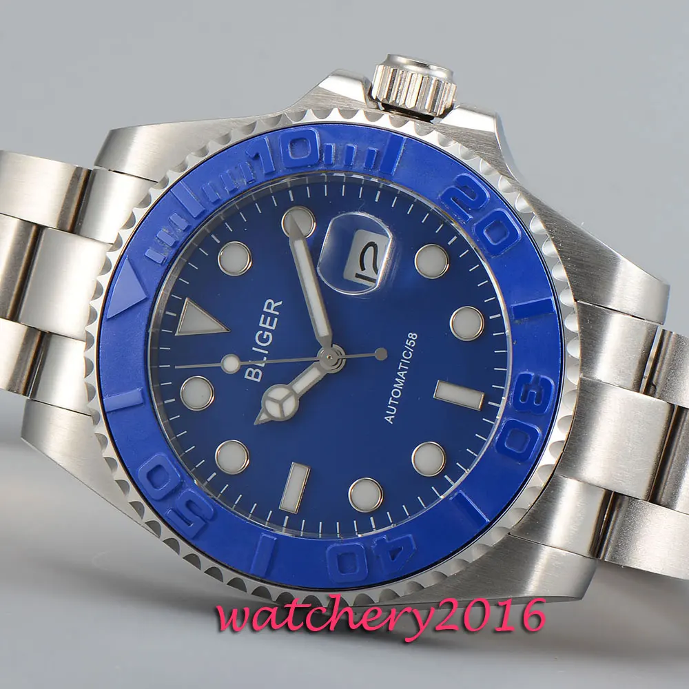 

New 43mm Bliger blue dial date window steel case sapphire glass Automatic movement Men's Watch