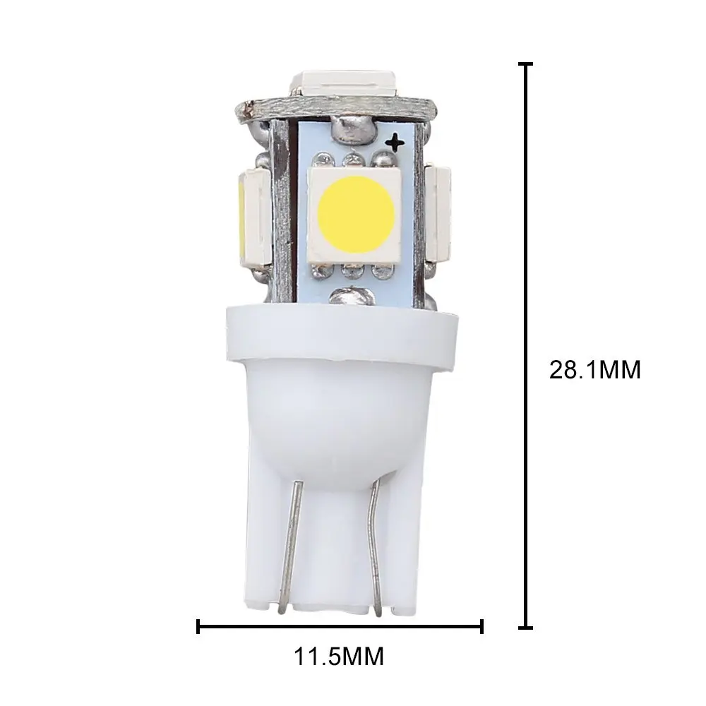 1 шт. DC 12 В T10 светодиодный W5W 5050 5SMD 192 168 194 белый светильник s автомобильный клиновая