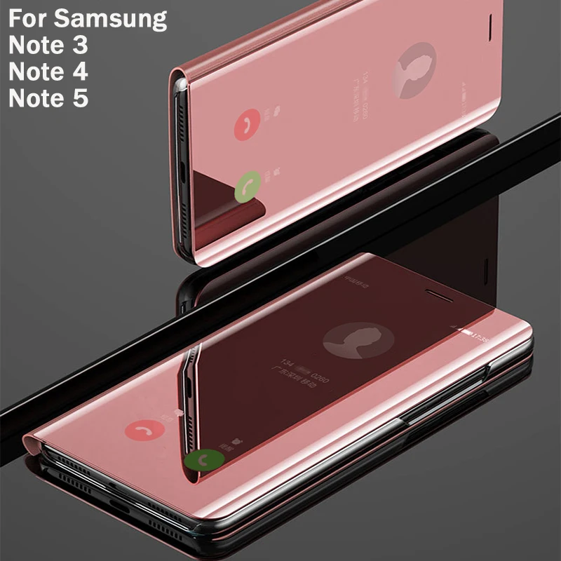 

Flip Smart Mirror Phone Cover,case,For Samsung galaxy Note 5 Note5 Note4 Note 4 3 Hard Leather Clear View Rose Gold Back Cases