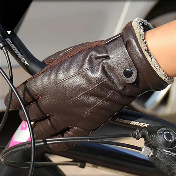 WEST BIKING для мужчин из искусственной кожи Guantes Ciclismo зима полный палец толстые вождения мотоциклетные флис Luva велосипед велосипедные перчатки - Цвет: brown