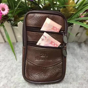 

Bycobecy Waterproof Cow Leather Heuptas Heren Porta Tarjetas Outdoor Phone Coin Purse Vintage Wear Belt Pocket Men Waist Bag