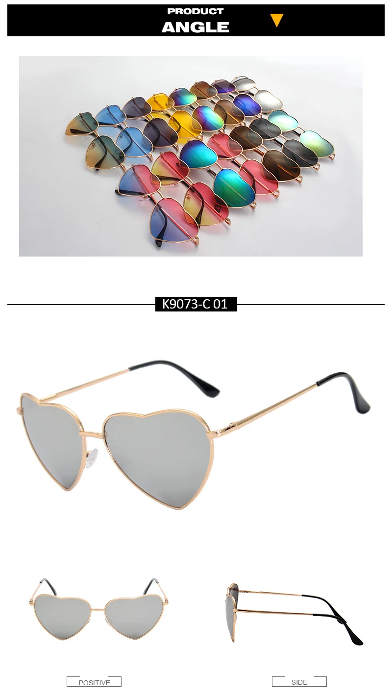 Kehu Новая мода сердце форме многокрасочный очки солнцезащитные женские металлические Светоотражающие Модные солнцезащитные очки Мужчины зеркало новые k9073