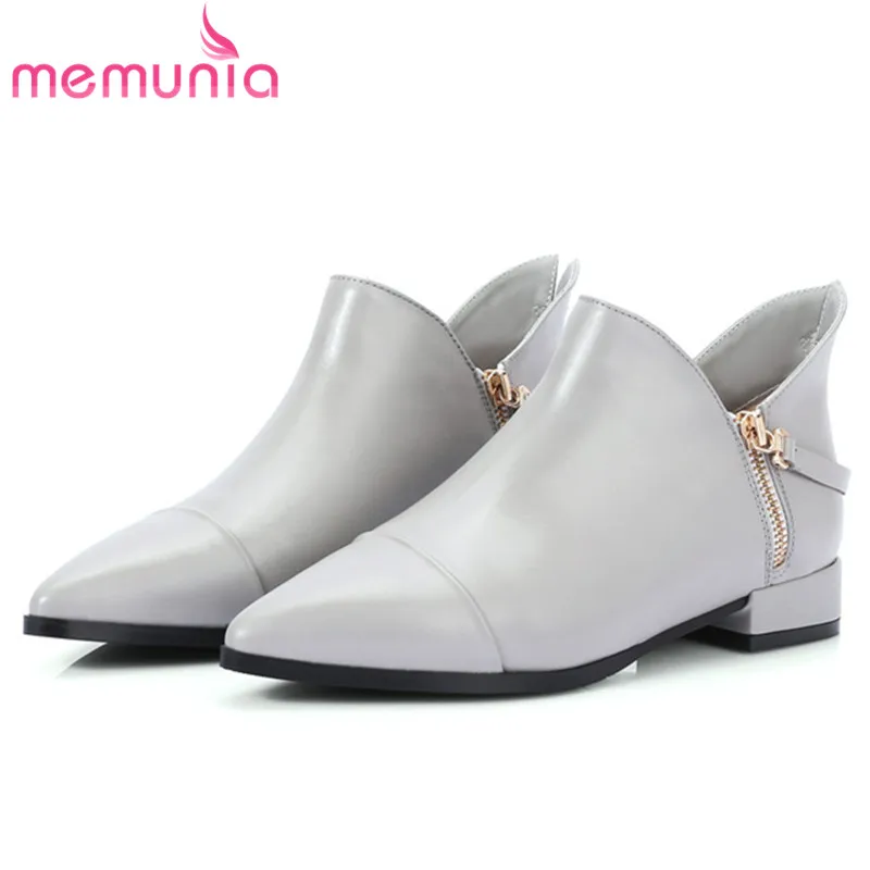 

MEMUNIA 2018 Genuine leather boots in spring autumn ankle boots for women fashion punk low heels shoes woman big size 34-42