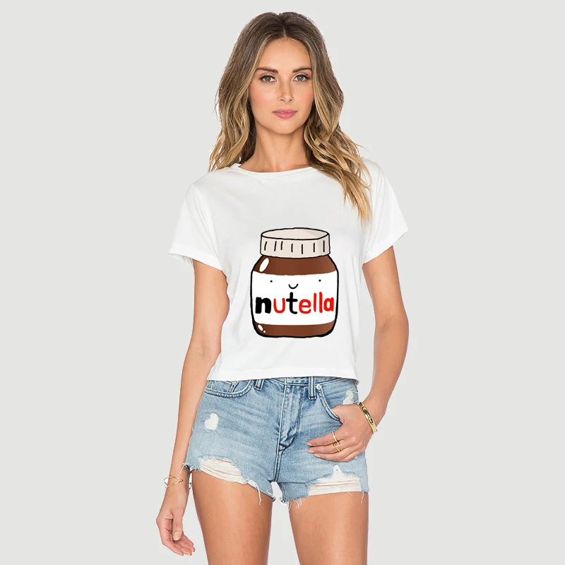 Летние женские белые топы с принтом, короткий рукав, Nutella, рубашки Harajuku, фитнес, женская мода, Kawaii, футболка BANVDD01