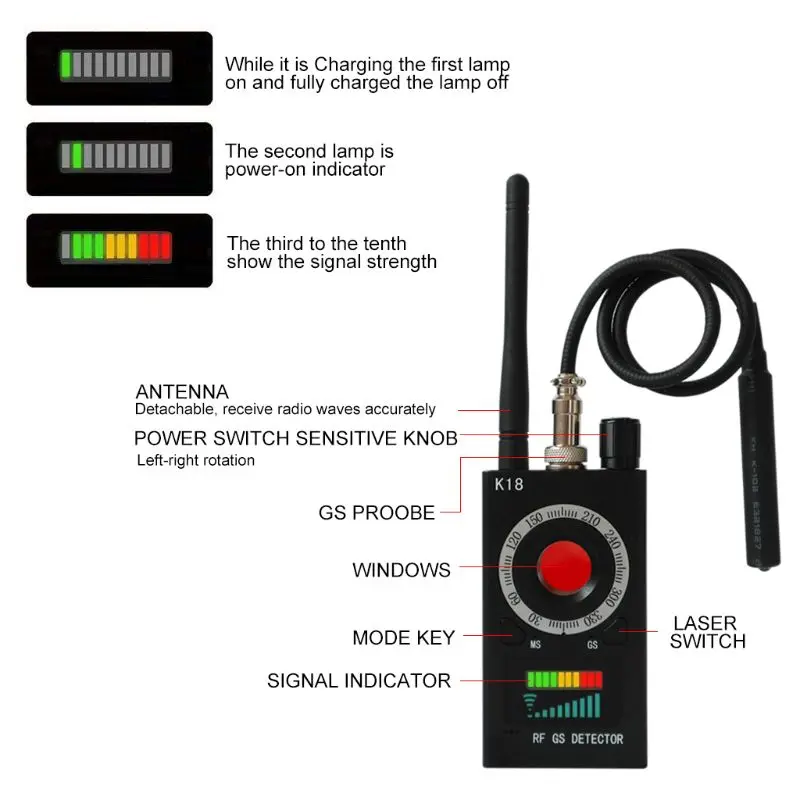 1 МГц-6,5 ГГц K18 анти-шпионский Радиочастотный детектор камера беспроводная Ошибка Обнаружения GSM прослушивания искатель устройств радиолокационный радиосканер