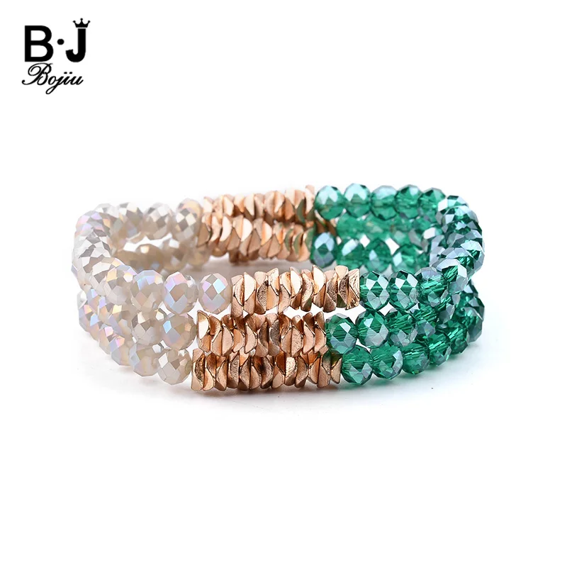 BOJIU Trendy Faceted Green Gray Crystal Beads Women Bracelet Classic Elastic Handmade Lady Multiplayer Bead Bracelet Gift BC240