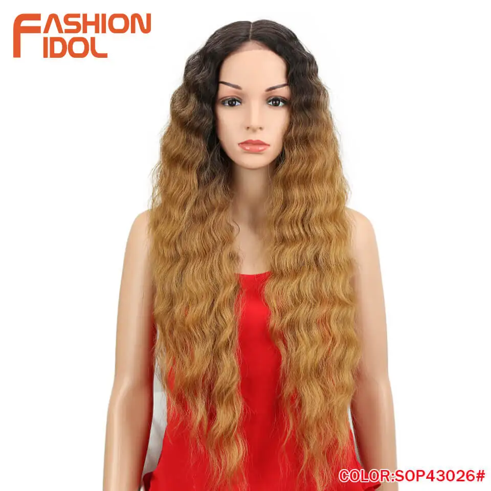 FASHION IDOL Water Wave Lace Wig Natural Hair Wig Cosplay Black 30 Inch Deep Wave Super Long Wavy Synthetic Wigs For Black Women