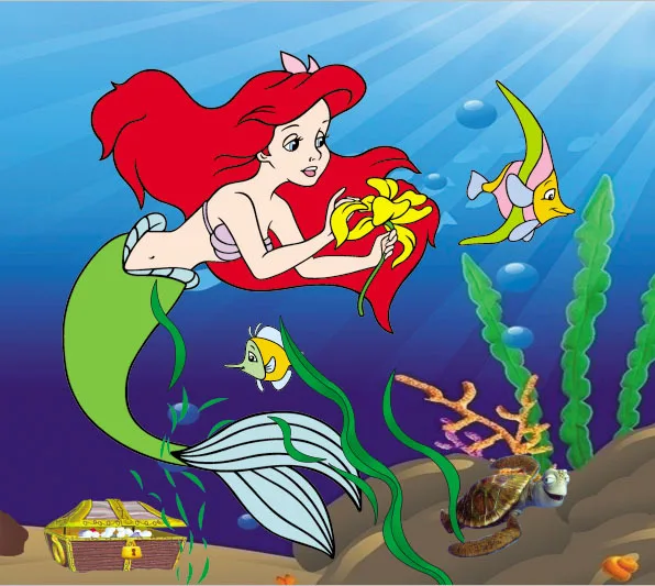 

7x5FT Under Sea Ariel Princess Little Mermaid Turtle Weed Custom Photography Studio Backdrop Background Vinyl 220cm x 150cm