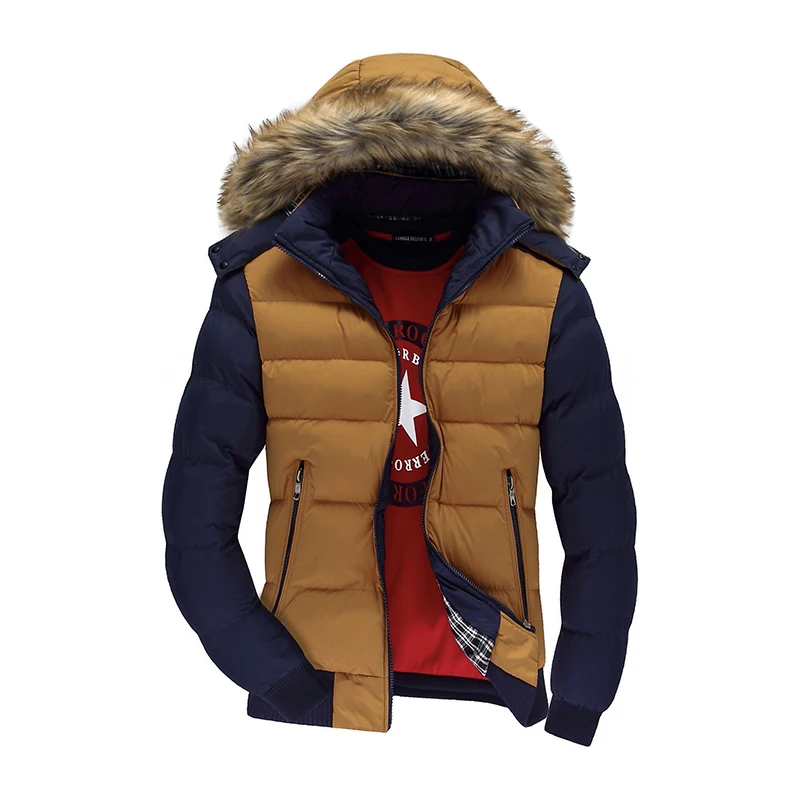 New Men's Winter Jackets 5XL Thick Hooded Fur Collar Parka Men Coats Casual Padded Mens Jackets Male Brand Clothing BF079 - Цвет: yellow blue