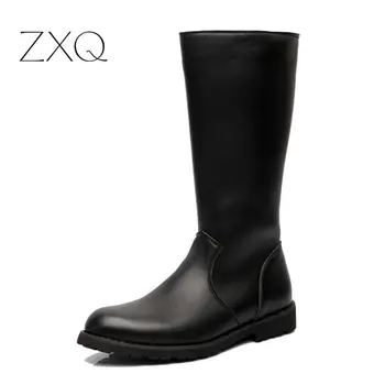 

ZXQ Over Knee High Boots Mens Military Boots PU Leather Men Long Waterproof Snow Boots Equestrian Motorcycle Boots