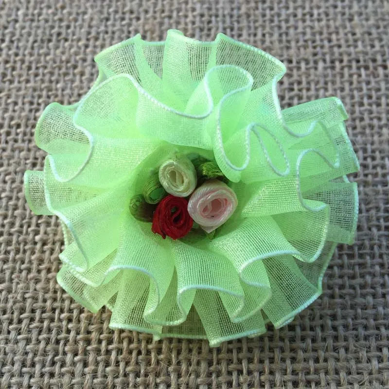 

tulle chiffon flower 2pcs New fashion small flowers Headwear Hair accessories for Korean Ring Rope Elastic Hair Ponytail Holder