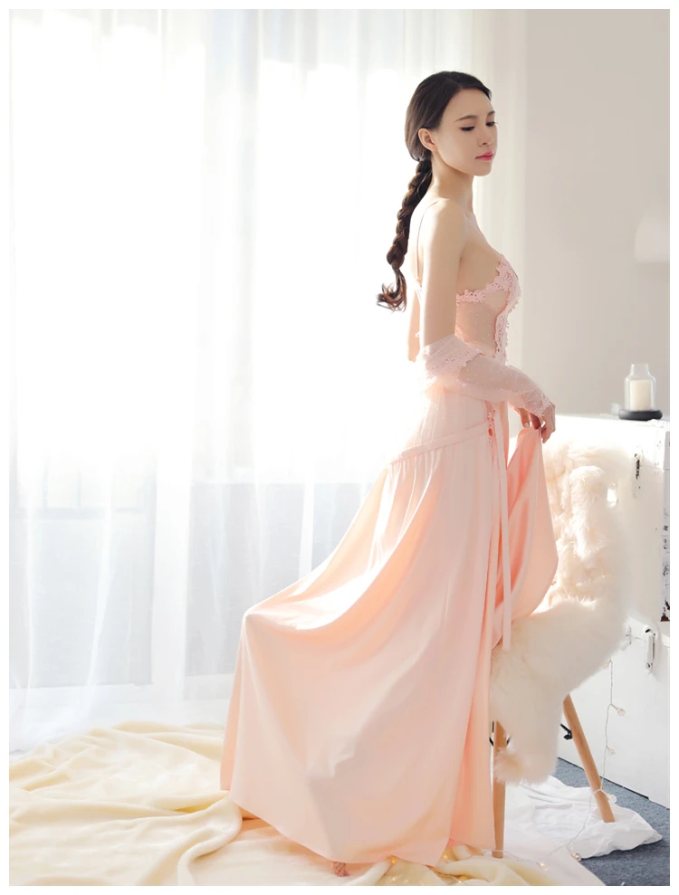 4 цвета кружевное атласное белье свадебное Длинное ночное платье ночные ...