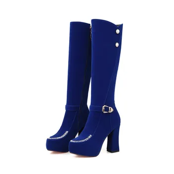 

2017 Big Size 34-48 High heels autumn Winter Warm Shoes For Women Sexy Casual Slip-on High heels knee-high Women's Boots 910-2