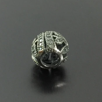 

original 925 sterling silver hollow out bead with symmetry leaves inlaid crystal on its surface fit Pd bracelet for women gift