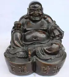 S2530 10 "Китайский Бронзовый Богатство Yuanbao Счастливый Смех Будды Майтреи Мешок Денег Статуя