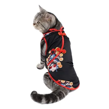 

Black Cats Cheongsam Dresses Chinese Peking Opera & Style Dresses for Pet Cats Dogs Elastic Fabric Pet Clothes ropa gato S-XXL