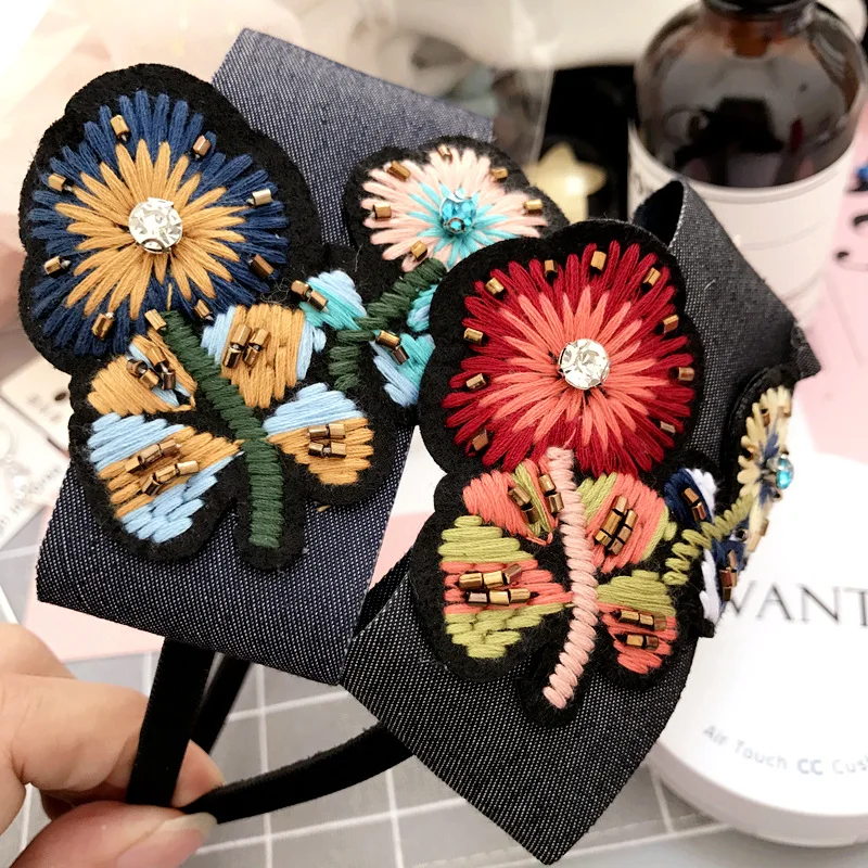 

Korea Embroidery Flowers Retro Crystal Diamond Hair Accessories Diamond Hair Band Hair Bows Flower Crown Headbands For Women 4