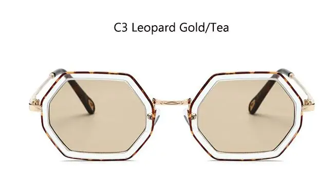 Роскошные шестигранные солнцезащитные очки итальянский бренд ретро очки 90s знаменитостей женские маленькие квадратные солнцезащитные очки oculos feminino - Цвет линз: C3 leopard gold tea