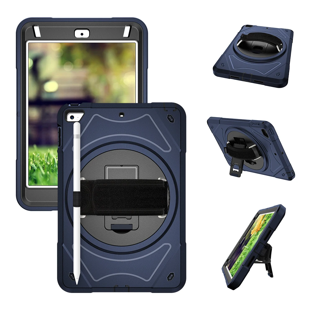 

For iPad Mini 4 Mini 5 2019 Case with Pencil Holder TPU Back Cover with 360 Degree Rotation Hand Strap & Stand Protector MTL02