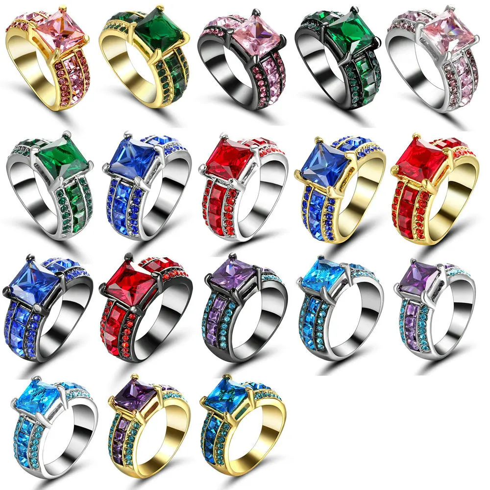 

Hot Finger Ring for Lady's 8x8mm Square Cz Zircon TianBo Princess Women Wedding Engagement Ring Blue Red Color Jewelry